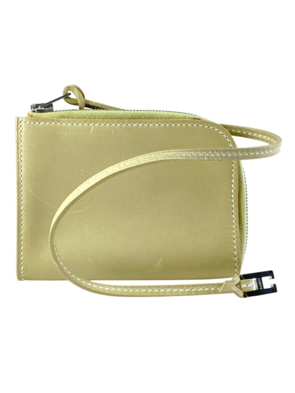 Hermes Remix Coin Purse Zip Around Stamp Leather Beige Silver
